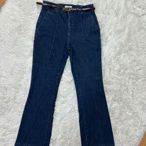 Nine West Dark Indigo Belted Flare Jeans with Belt Size 6
